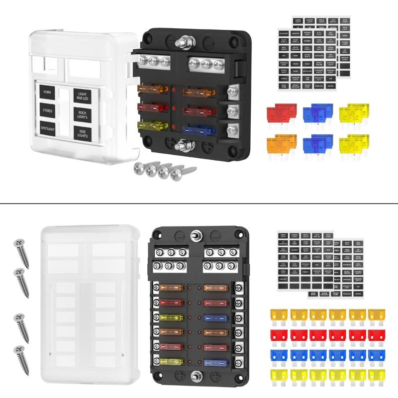 Fuses Block, 36V Fuses Box Holder with Waterproof Cover, Circuits Fuses Panel with Negative Bus for Car Boats