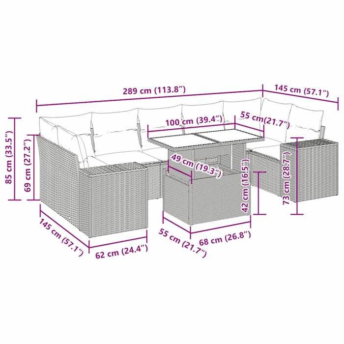 VidaXL Garden Lounge Set 8 Pcs with Light Grey Cushions Wicker 3326763
