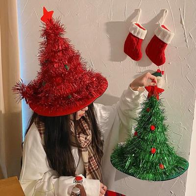 Noel Ağacı Şapkası Yumuşak Noel Baba Şapkası Yeşil Altın Kurdele Yıldız Taç Tatil Partisi Başlığı Ofis Noel Partisi Şapkası