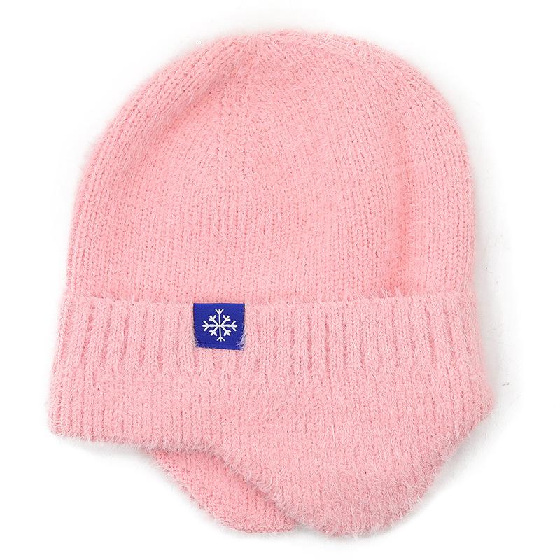 Winter Knit Earflap Beanie Soft Hat Outdoor Warm Woolen Snow Logo Plush Lined Brimmed Ski Skull Caps Blank Black Cold Hats