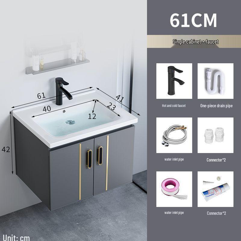 Small Wall-Mounted Bathroom Cabinet with Integrated Ceramic Washbasin