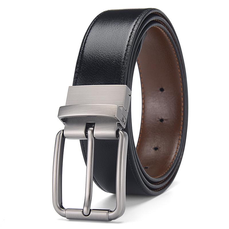 Extra Long Men's Reversible Leather Belt with Rotatable Pin Buckle