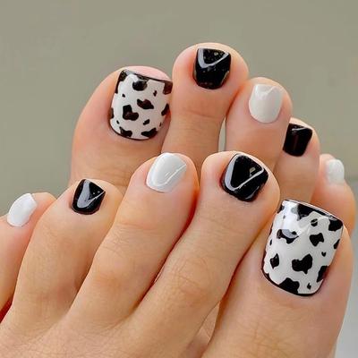 24pcs Press On Toe Nails Short Square French Fake Toenails 10ml