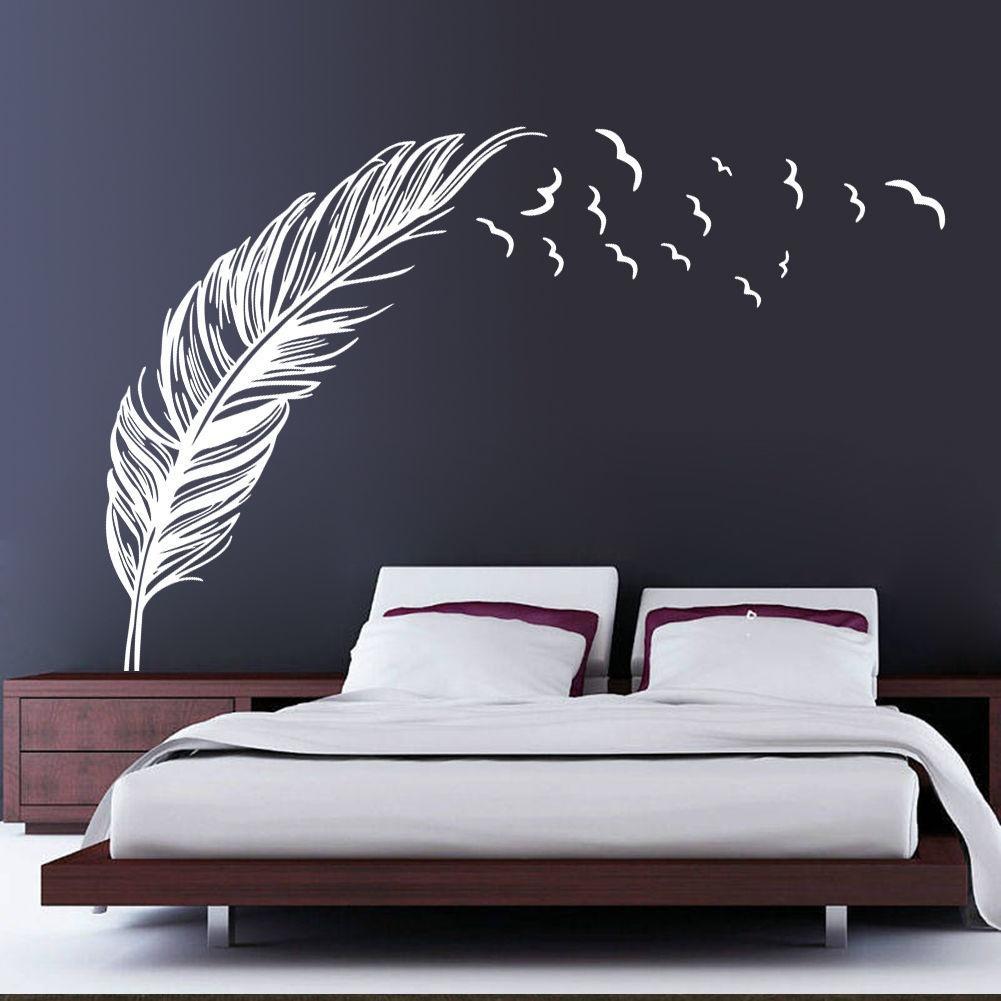 Buy Wall Sticker Vinyl Birds Flying Feather Bedroom Home Decal Mural ...