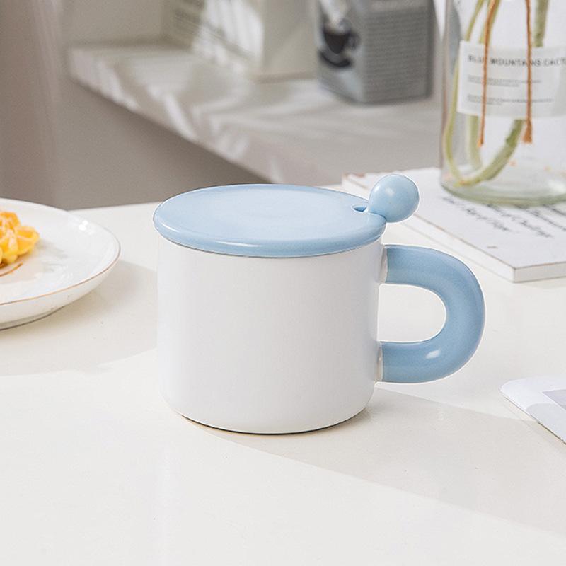 Creative Cartoon Ceramic Cup Cute Animal Mug with Lid Spoon Couple Water Cup Valentine's Day Cup Coffee Cup