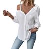 Spring Summer Open Collar 7/8 Sleeve Mesh Texture Button-Down Casual Shirt