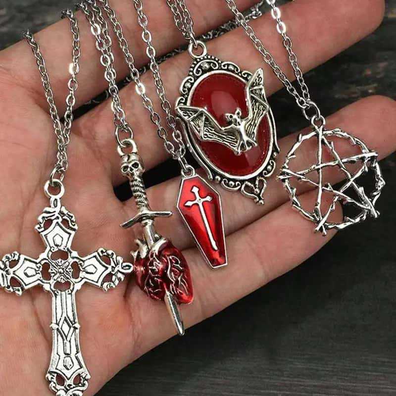 Gothic Punk Bat Heart Star Pendant Necklace With Alloy Chain For Women