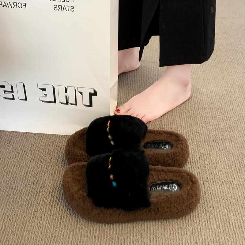 

Thick-soled fluffy slippers women s outer wear 2025 new autumn small versatile cotton slippers foreign style heightening shoes 35