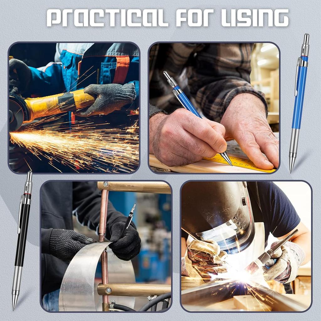 Zhehao 8 Pcs Welders Pencil with 96 Pcs 2 mm Silver Round Refills Construction Mechanical Pencil Metal Welding Markers with Built in Sharpener for