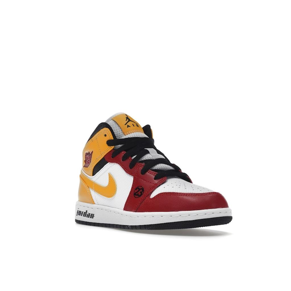 Air Jordan 1 Mid SE GS Motorsport Barnesko Hvit Svart Universitetsgull DJ0336-067