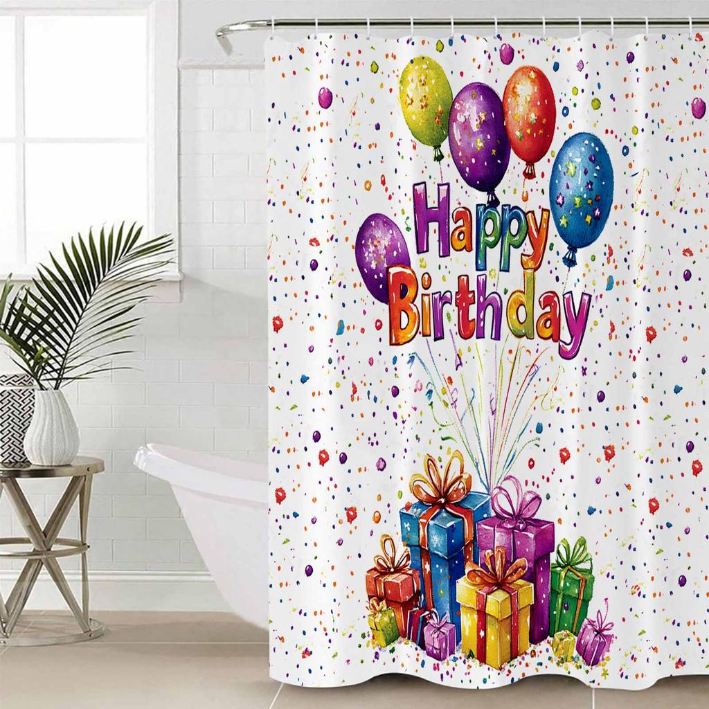 Happy Birthday Colorful Balloons Shower Curtains Waterproof Bath Curtains Home Decor Modern Luxury Bathroom Curtain