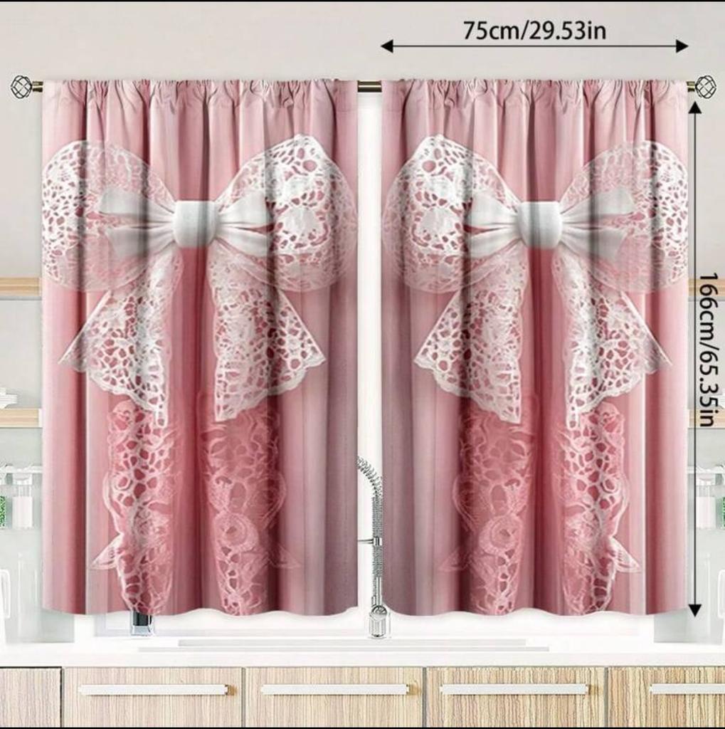 Pink Bow Patterned Printed Curtains Bedroom Living Room Home Decoration Curtain For Great Made Of Polyester