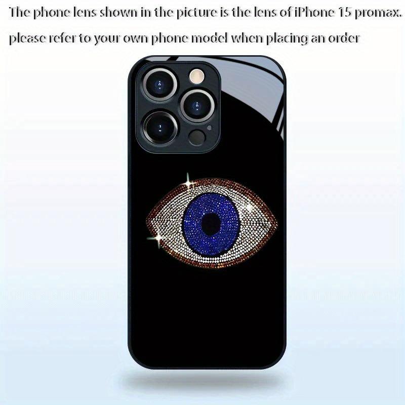 Diamond Studded Blue Eye Pattern Tempered Glass Phone Case For Samsung Galaxy S26 S25 S24 S23 Ultra Plus FE Shockproof Cover