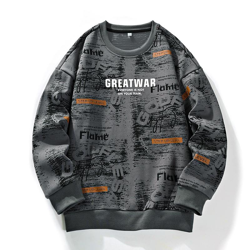 

Мужская толстовка с круглым вырезом и принтом в виде граффити по всей поверхности - Повседневный пуловер с длинным рукавом M