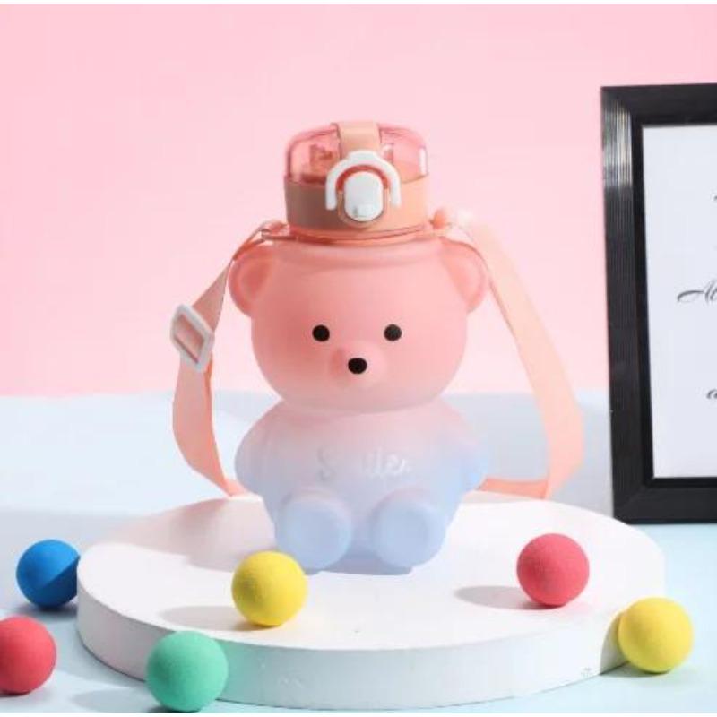 800ML Gradient Bear Shaped Water Bottle Cute Plastic Sports Cup Kid School Bottle with Straw Girl's Water Kettle Drinking Mug