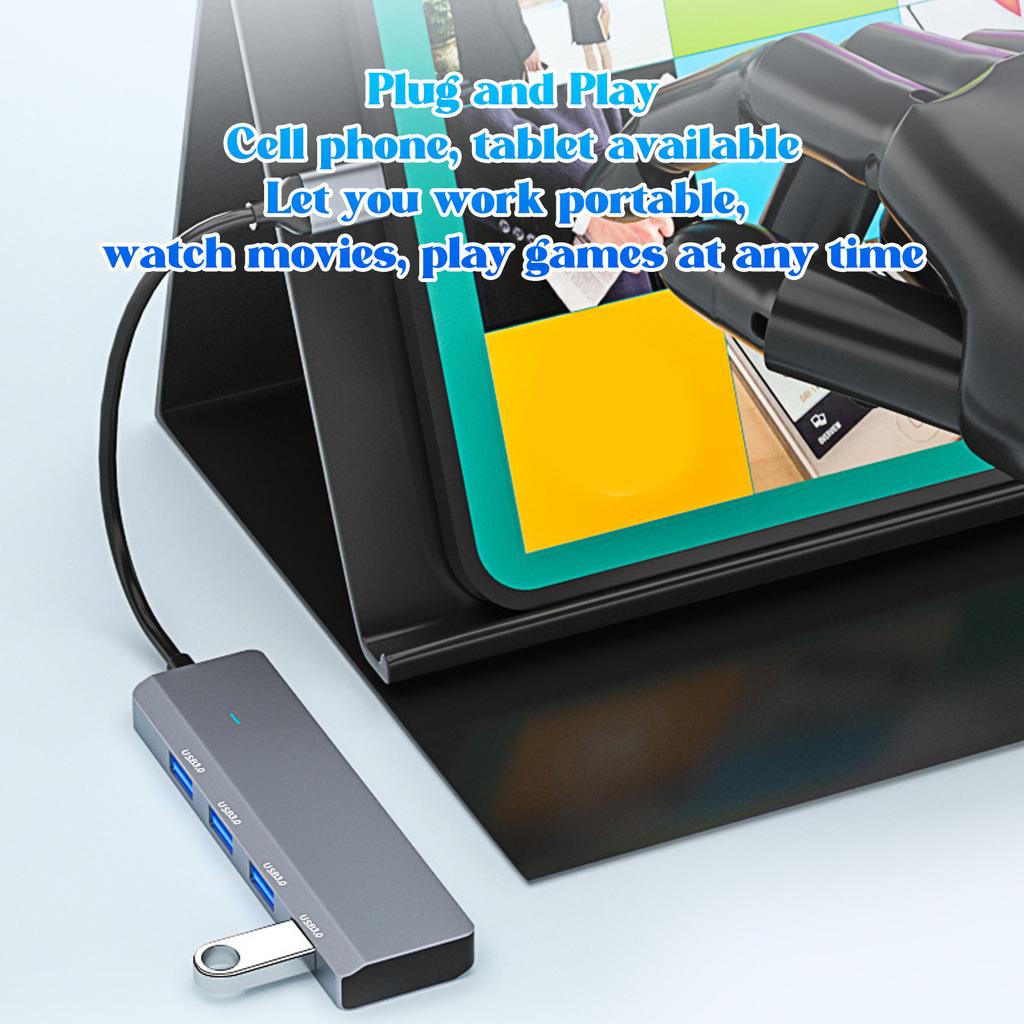 USB C Hub 4 USB3.0 Port Aluminum Alloy Lightweight 5Gbps Fast Heat Dissipation USB Splitter for PC