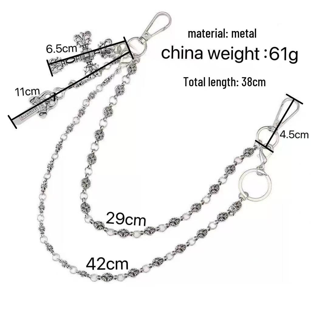 Trendy Punk Style Cross & Sword Pendant Pant Chain Keychain