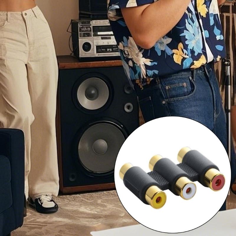 Pack of 2 Gold Plateds 3RCA Female To Female Coupler Adapters for Sound Video Signal Transmission