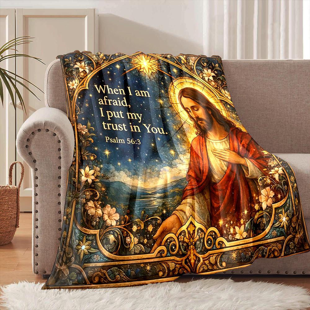 Religious theme starry sky verse Faith-printed Flannel Blanket Soft and Warm Suitable for Home Travel Picnics Camping and RV