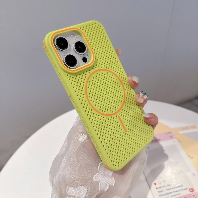Luxury Contrasting Color Mesh Heat Dissipation Magnetic Protective Case for iPhone 16 Pro Max 15 14 13 12 Pro, Fully Shock-absorbing Protective Cover