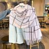 Autumn and Winter Retro Student Leisure Field Grid Scarf Women's Warm Soft Waxy Thickened Line Square Fringed Scarf
