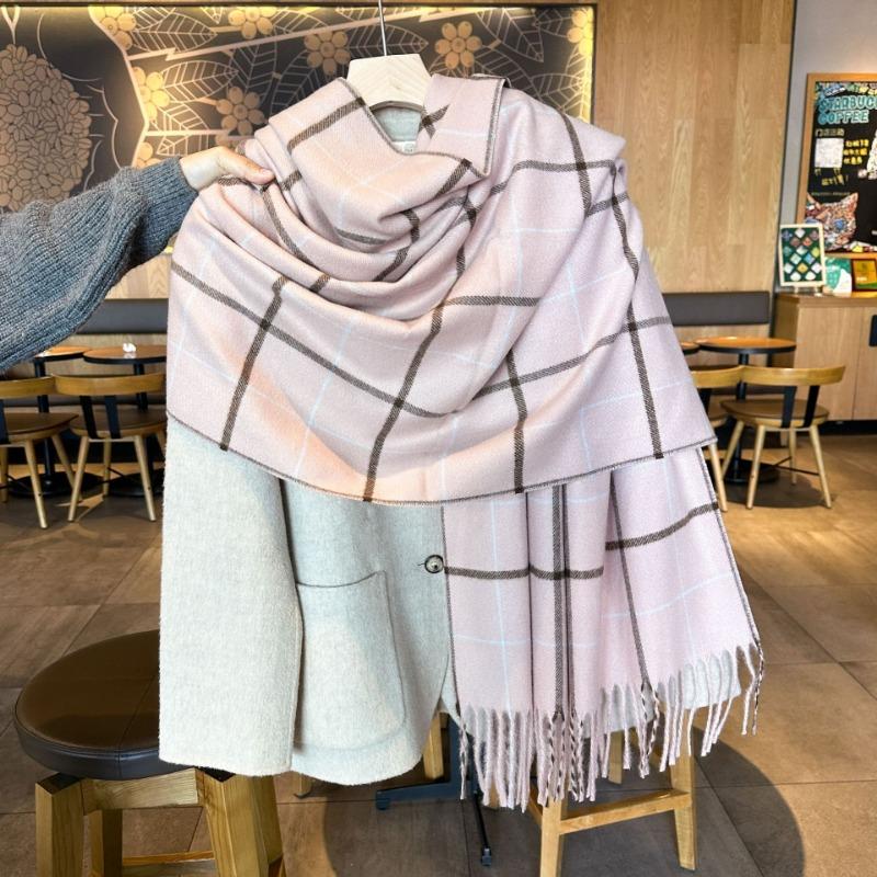 Autumn and Winter Retro Student Leisure Field Grid Scarf Women's Warm Soft Waxy Thickened Line Square Fringed Scarf