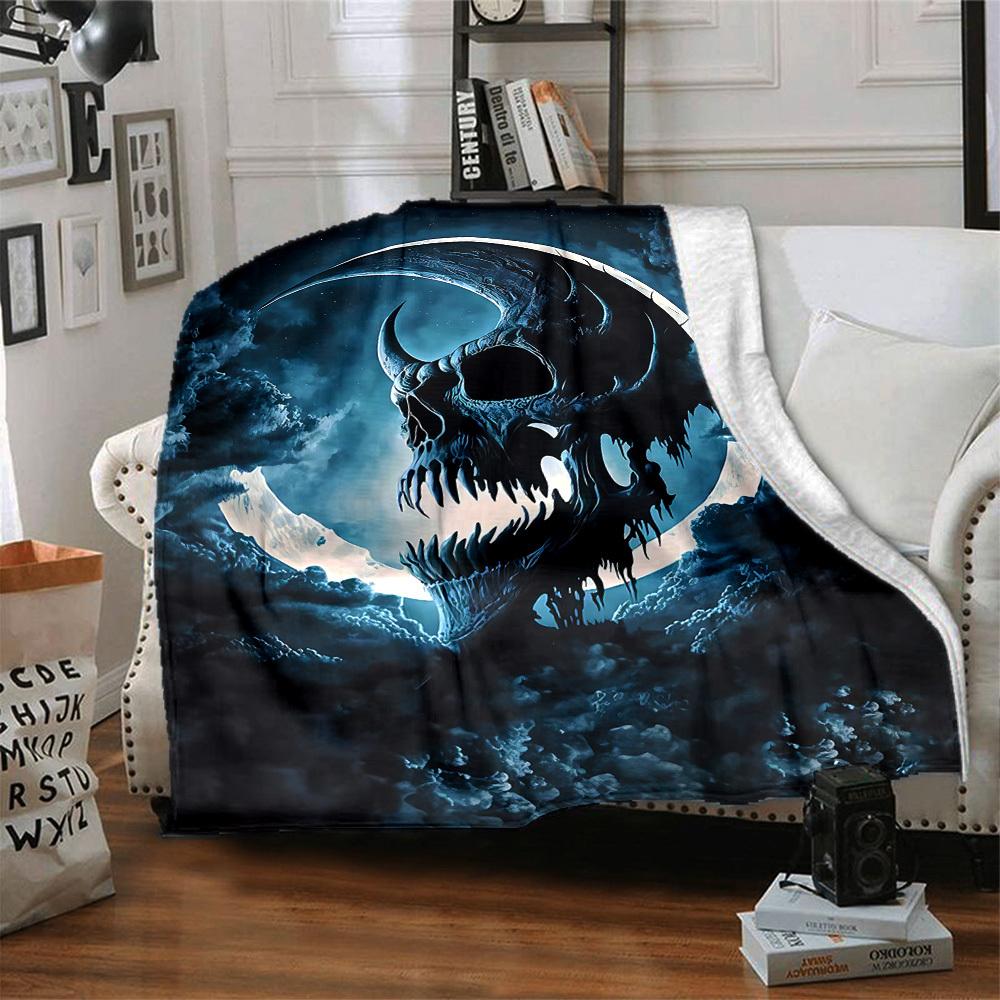 1pc Moon Skull Blanket, Lightweight Flannel Throw Blanket for Sofa, Bed, Travel, Camping, Living Room, Office, Couch070