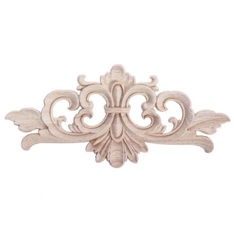 Wood Appliques And Onlays Natural Furniture Wall Door Woodcarving Decorative Long Flower Wooden Figurines Frame
