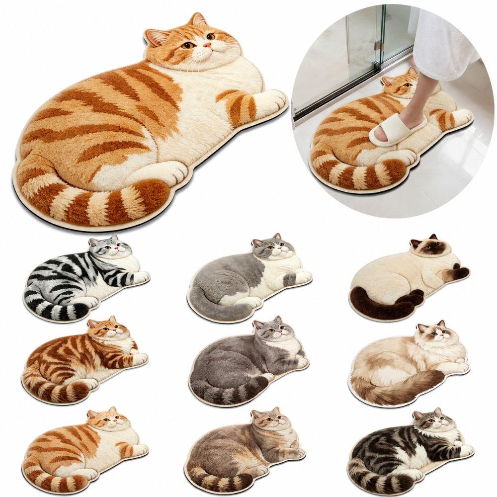 40*60cm Home Bathroom Carpet Non-slip Bedroom Door Small Rug Cute Cat Floor Mat for Table Bedside