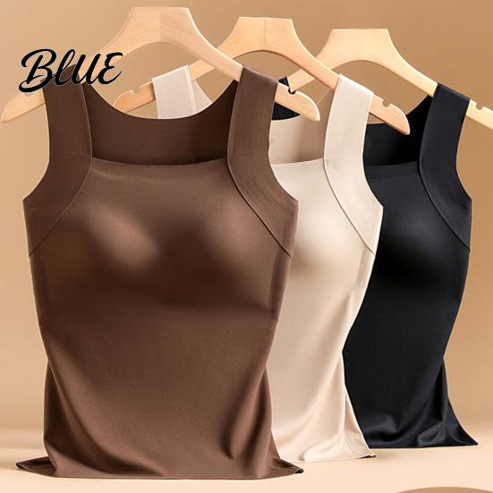 Thermal Insulation Tank Undershirt Chest Lined Sleeveless Women Fleece Top for Underwear with Pads Built