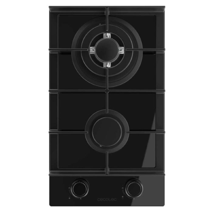 Cecotec Plaque de gaz 2 feux Bolero Squad G 2400F Glass Black 52kW Verre noir Grilles fonte Brûleur WOK
