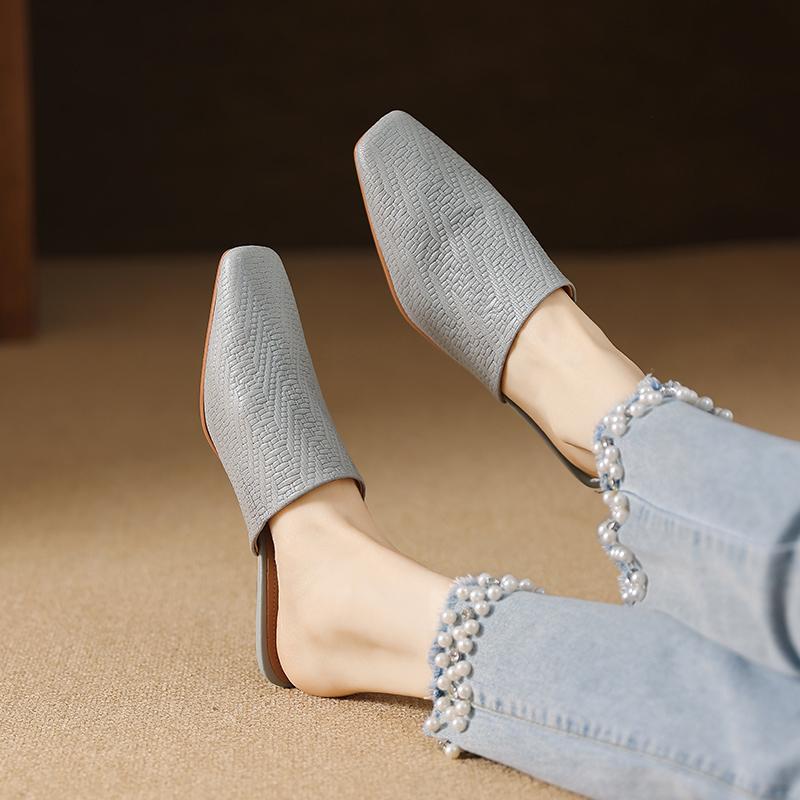 Fashion 2025 Summer Women Shoes Genuine Leather Square Toe Women Sandals Solid Modern Sandals for Women Chunky Heel Women's Mules Shoes