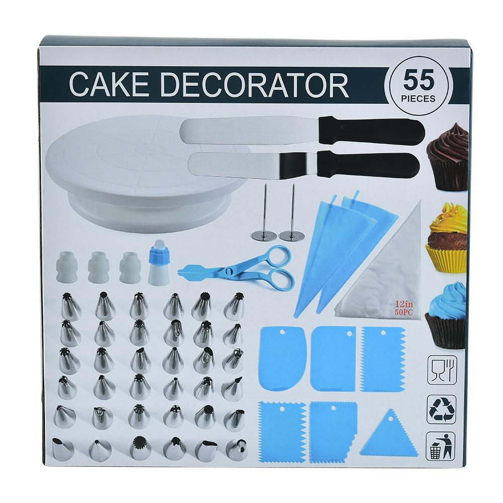 66-Piece Cake Turntable & Decorating Set: Piping Bags, Tips, Decorating Pens & Tools