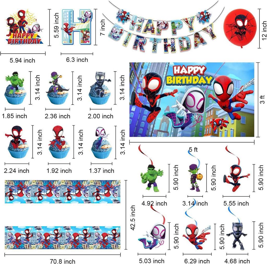 Décorations de Fête Thème Spider-Man pour Anniversaire d'Enfants Banderole Toppers de Gâteau Kit de Ballons