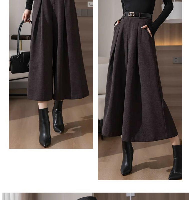 Petite High-Waist Wool Flannel Wide-Leg Pants with Flared Skirt Overlay - Autumn/Winter Fashion.