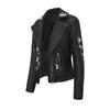 Women’s Faux Leather Jackets Embroidered Flower PU Bomber Coat Diagonal Zipper Outer Wear Autumn Winter Spring Motorcycle Biker Jacket