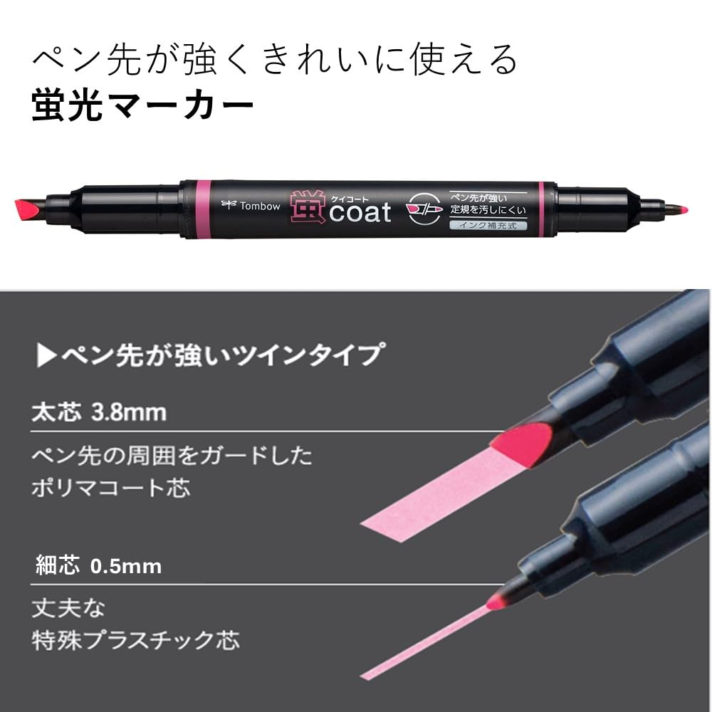 Tombow Pencil Fluorescent Kei Coat Twin Type Pen Polymer Coated 10 Pen, (Strong Tip! Lead), Colors, WA-TC10C