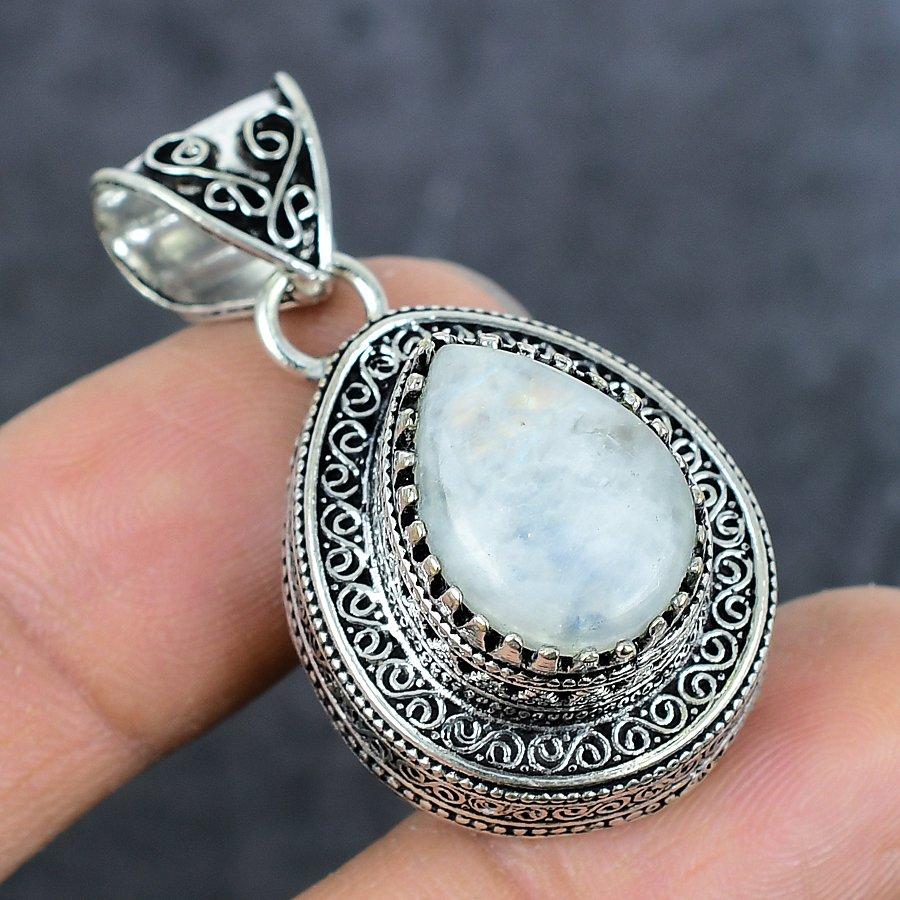 Natural Moonstone Gemstone 925 Sterling Silver Jewelry Pendant 2.13" a1T28