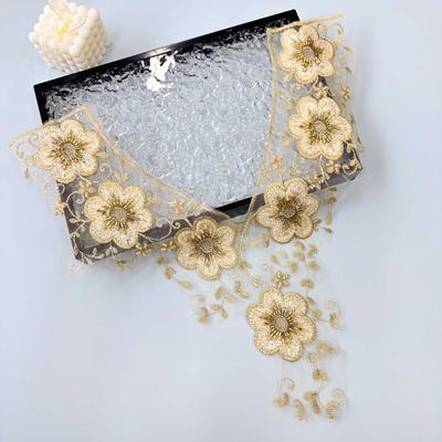 Gold V-Neck Handmade Beads Three-Dimensional Embroidery Flower Cloth Sticker Clothing Cheongsam Dress Decorative Accessories Cloth Sticker Accessories