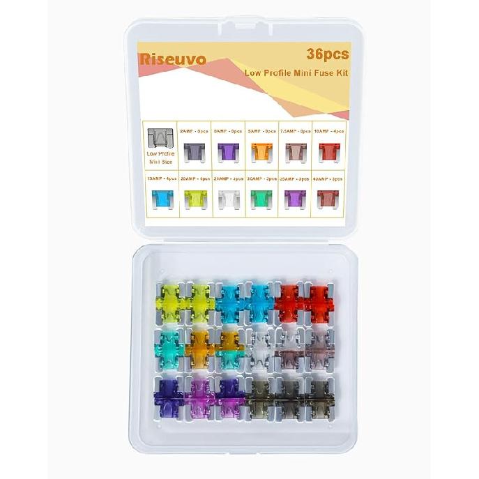 Riseuvo 140 Pcs Low Profile Mini Fuse Kit - Automotive Blade Fuses Assortment Kit For Car, Truck, RV, Boat With Fuse Puller (2A 3A 5A 7.5A 10A 15A