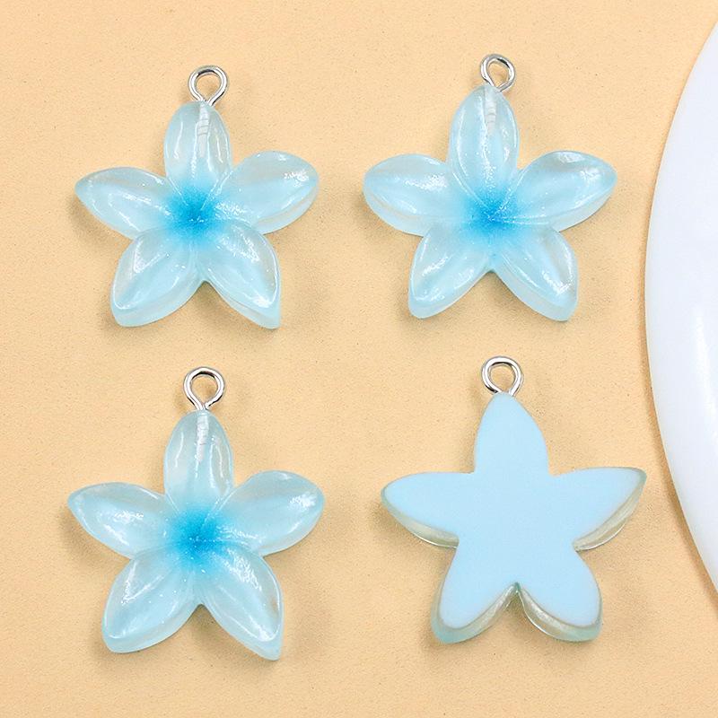 6-Color DIY Resin Lotus Flower Pendants - Transparent Five-Petal Charms for Bags