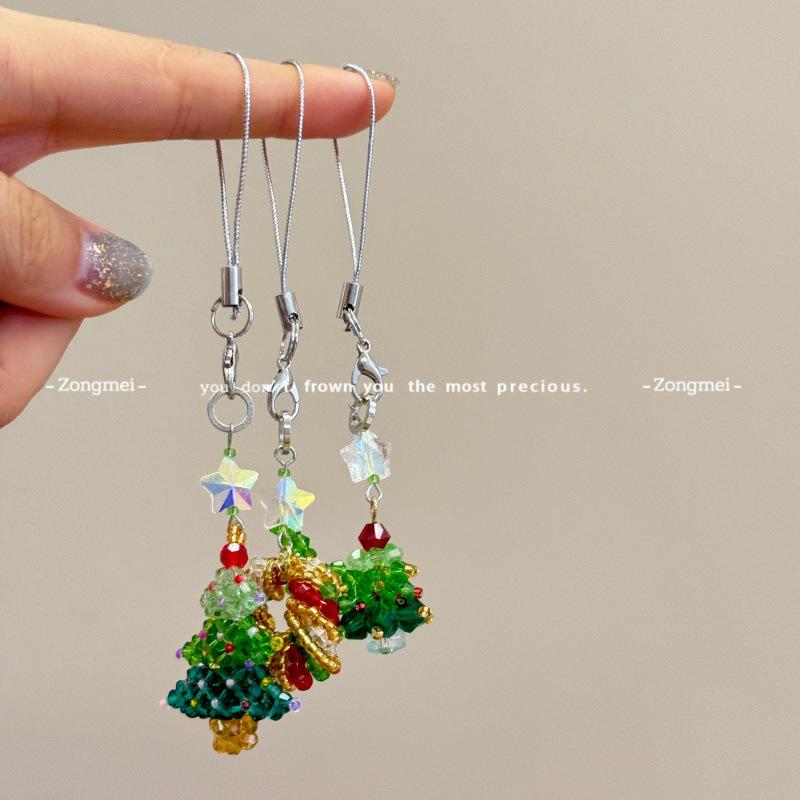 Beaded Christmas Tree Phone Charm - Handmade Pendant Gift