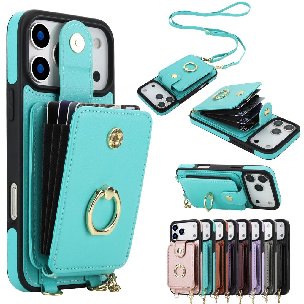 Crossbody 2 In 1 Magnetic Zipper Cards Solt Leather Wallet Case For iPhone 17 Pro Max 16 Plus 15 14 13 12 11 Long Lanyard Cover