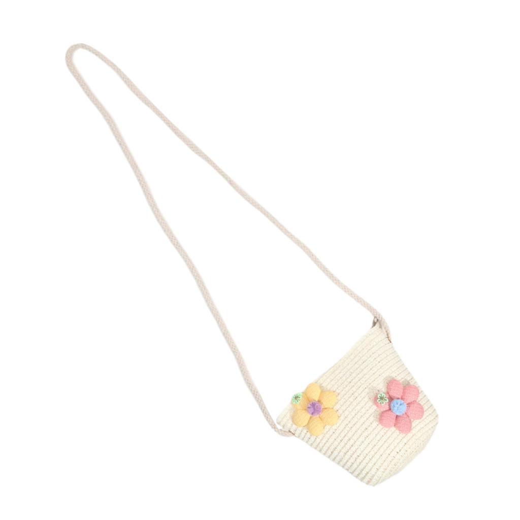 Girl Zipper Flower Straw Bag Cute Photo Props Handmade Woven Kid Messenger Bags Storage Basket Coin Purse Crossbody Handbag