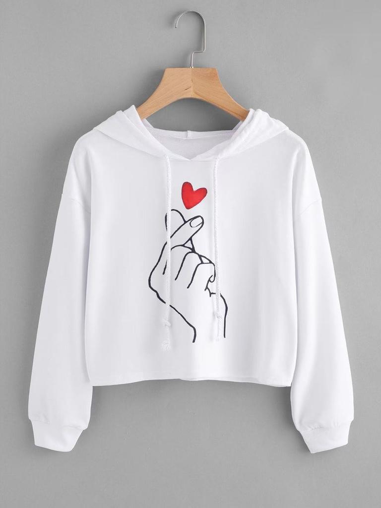 2026 New 3D Digital Printing Hooded Color Matching Short Sweater Women's Loose Fashion Trend Jacket Long Sleeve Top