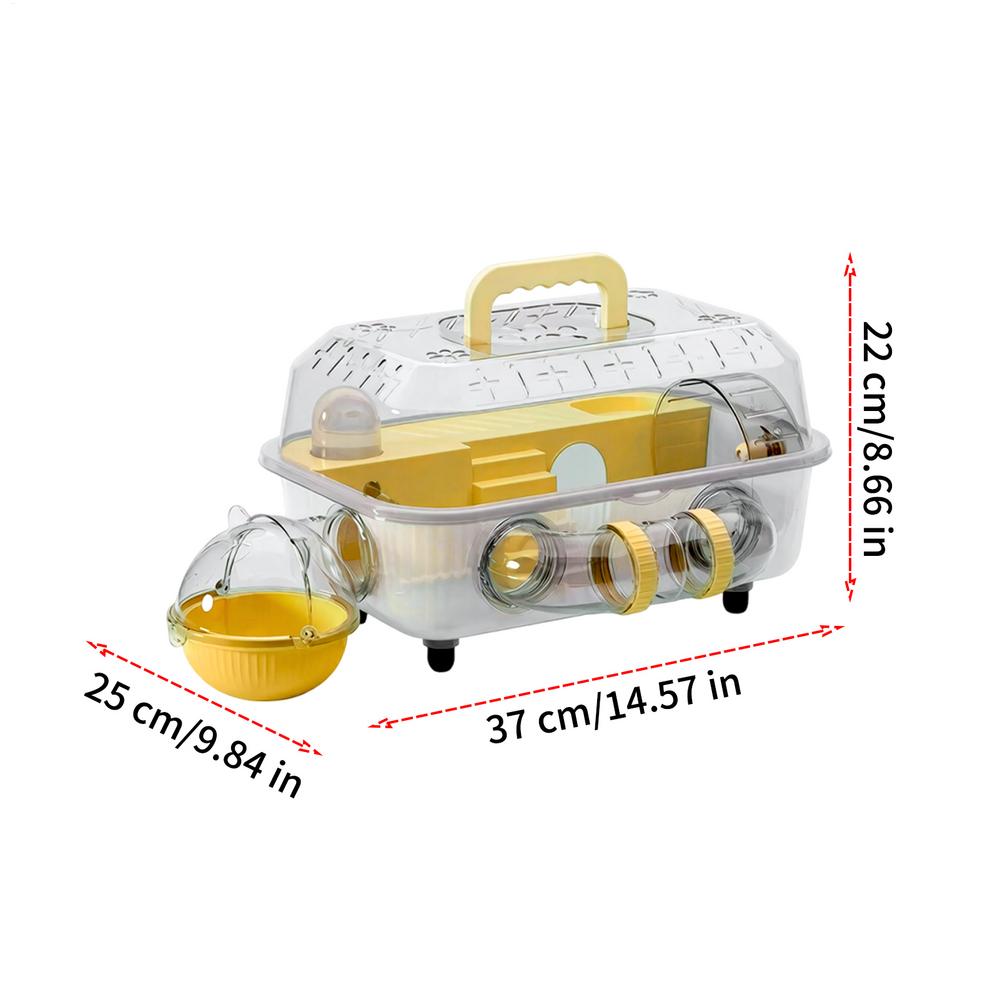 Gerbil Cage 2-Layer Clear Detachable Assembled Nest With Tunnel And Silent Wheel 37x25x22cm Mouse Cage For Exercise Bedding