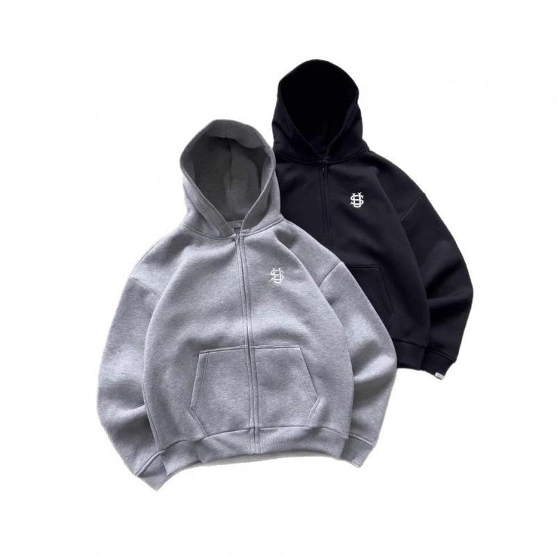 Unisex Gray Retro Zipper Hoodie - New Loose Fit Spring Cardigan Jacket