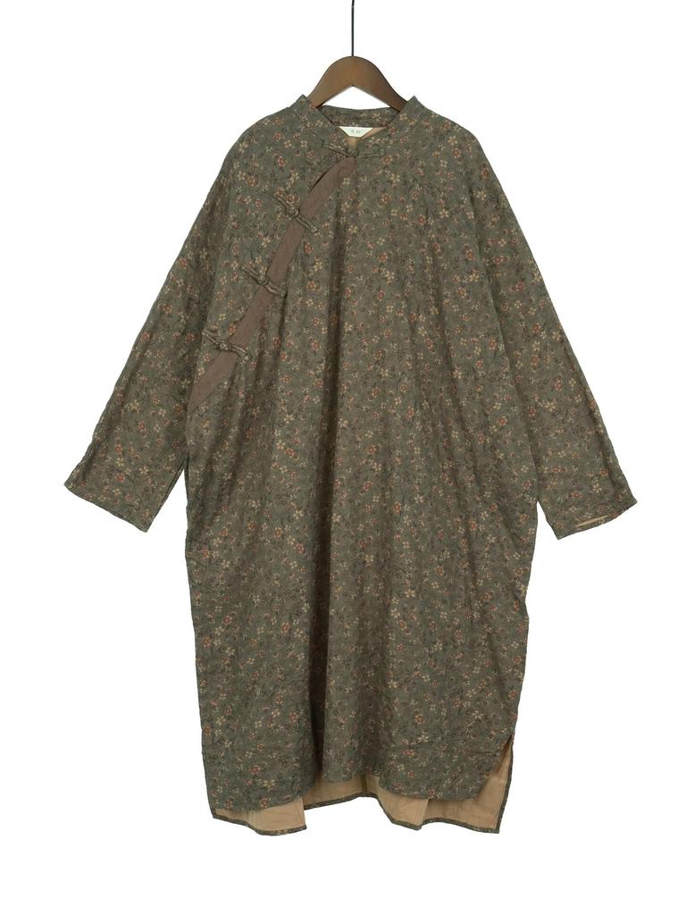 Johnature Women Vintage Print Floral Dresses Stand Long Sleeve Cotton Spring Chinese Style Robes Button Women Dress