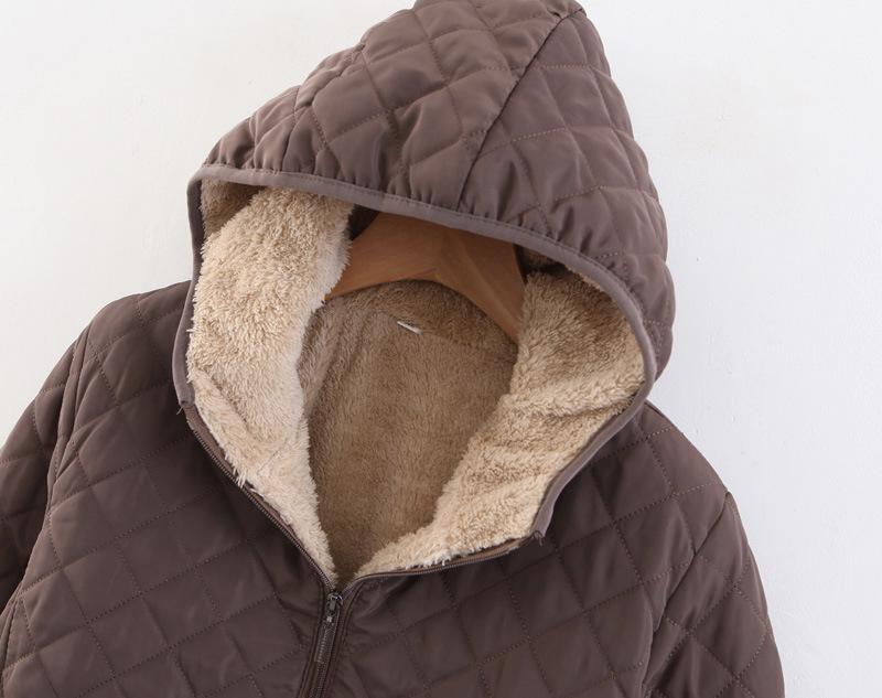 Women's Plus Size Plaid Lambskin Hooded Winter Jacket - Slim Fit, Thickened and Warm (2023)