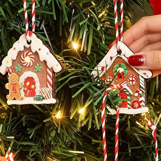 DIY Christmas Party Supplies 24/36Pcs Gingerbread House Ornaments, Wooden Xmas Tree Decor with Rope, Hanging Decorations Ornaments for Holiday
